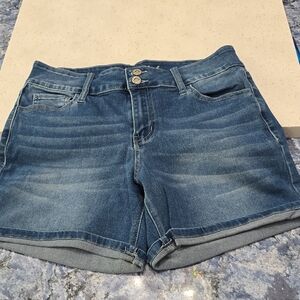 Blue Jean Shorts with Cuffed Hem and Distressed Details